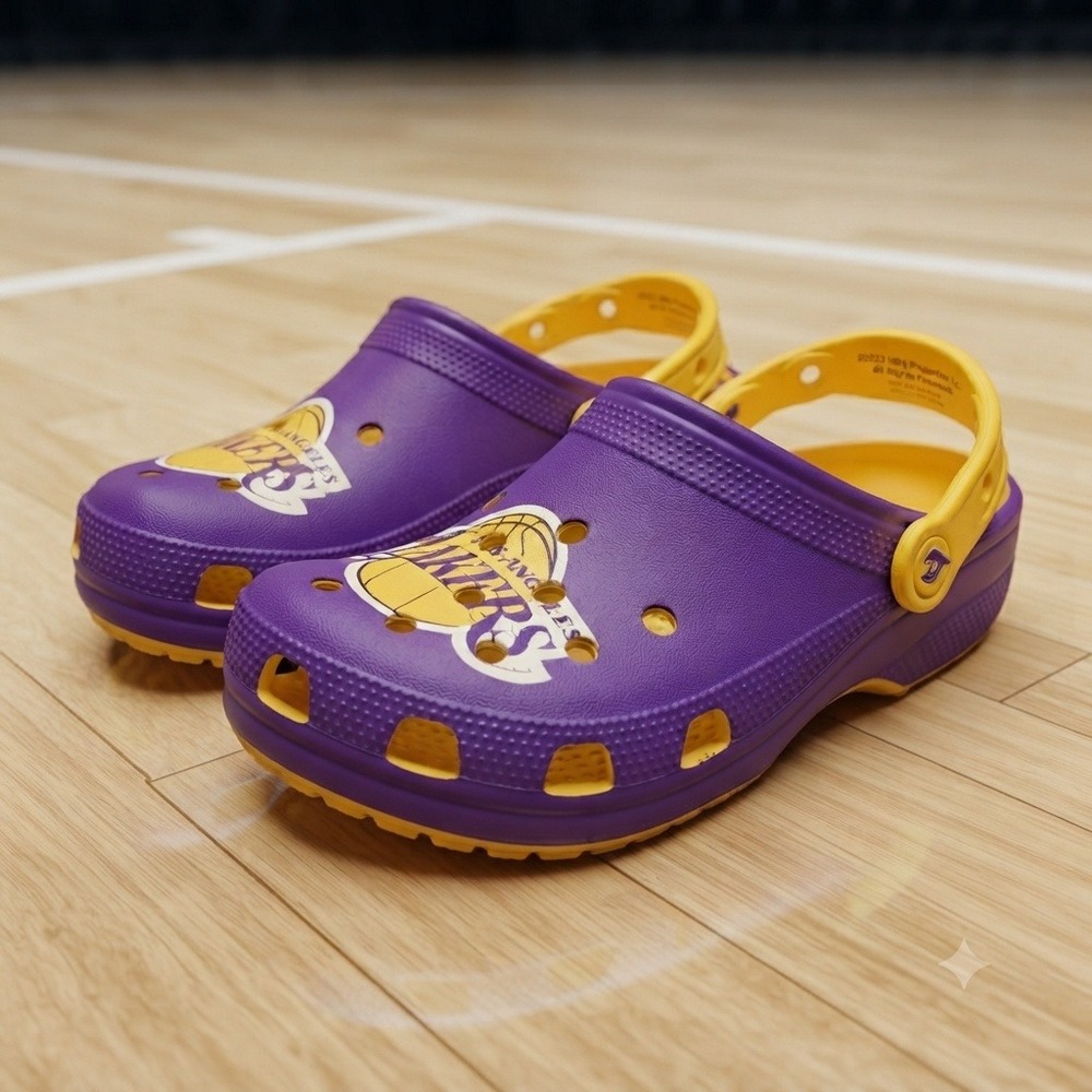 Crocs Los Angeles Lakers Clogs Women 7 Purple Yellow NWT 208650-75Y NBA Fan Gear